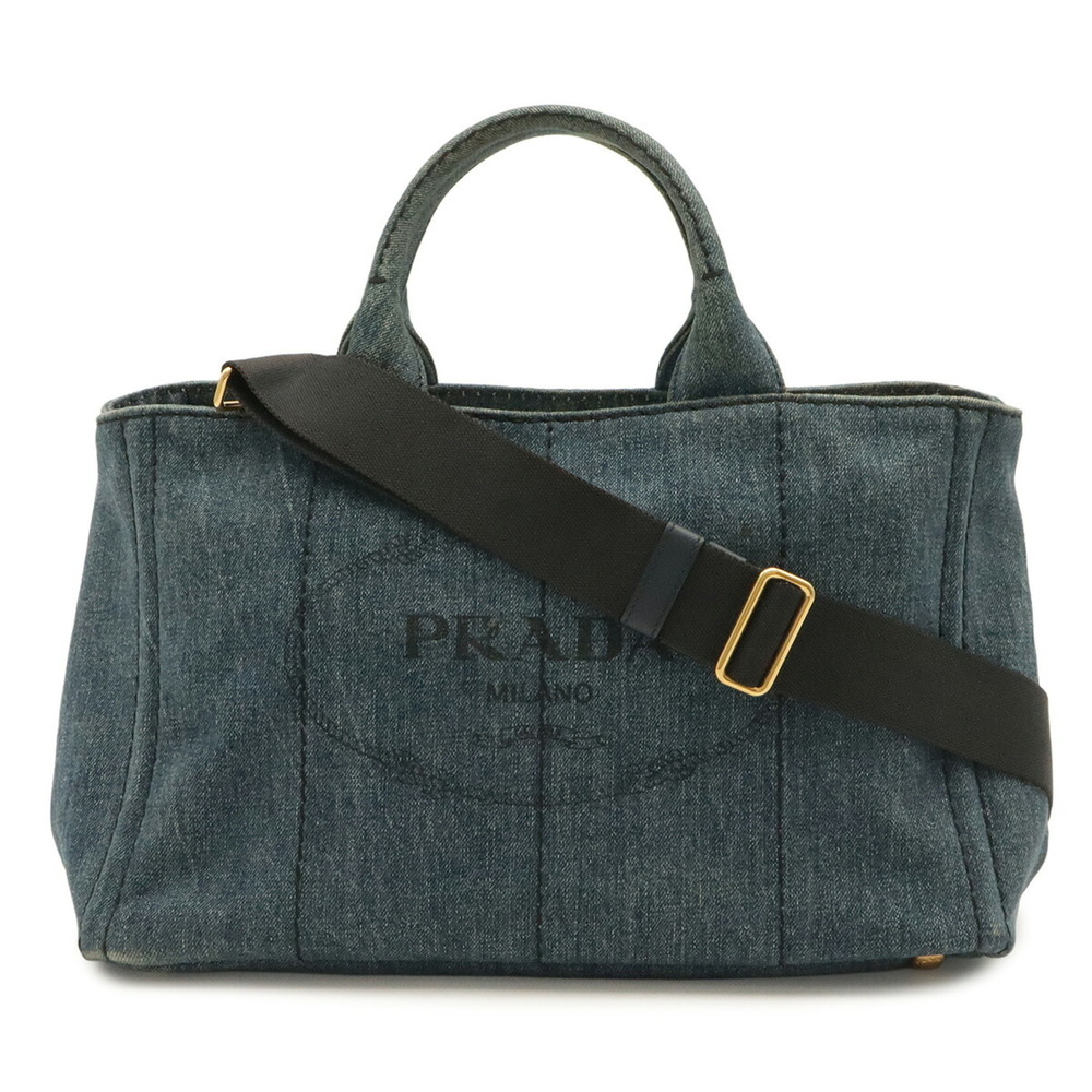 PRADA Canapa Tote Bag, Handbag, Shoulder Denim Blue, 1BG642
